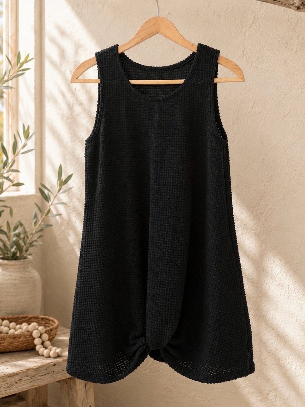 ✨ Cupshe Swim Coverup Black Sleeveless Waffle Knit Dress Size M ✨